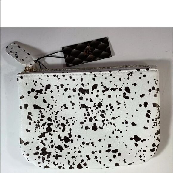 Mollie Jacob white w black speckles makeup pouch or purse NWT - Picture 2 of 5